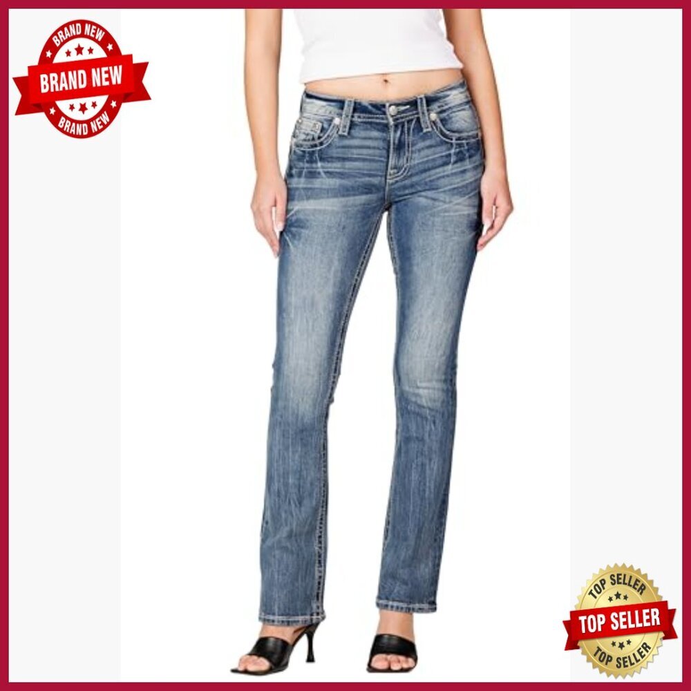 Mid-Rise Bootcut Jeans with Faux Flap Pockets, Stretch Denim, 32" Inseam - Picture 2 of 4
